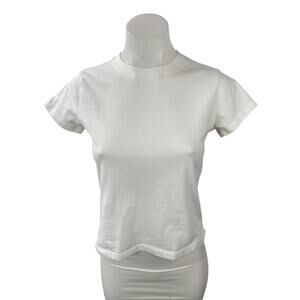 Daily Drills Women's White Short Sleeve Crew Neck Baby T Shirt Tee Top Size M/L